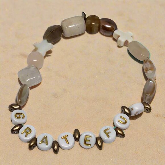 Natural Shell Stone Glass Coastal Chic Affirmation Eclectic Handmade Bracelets - Picture 5 of 6